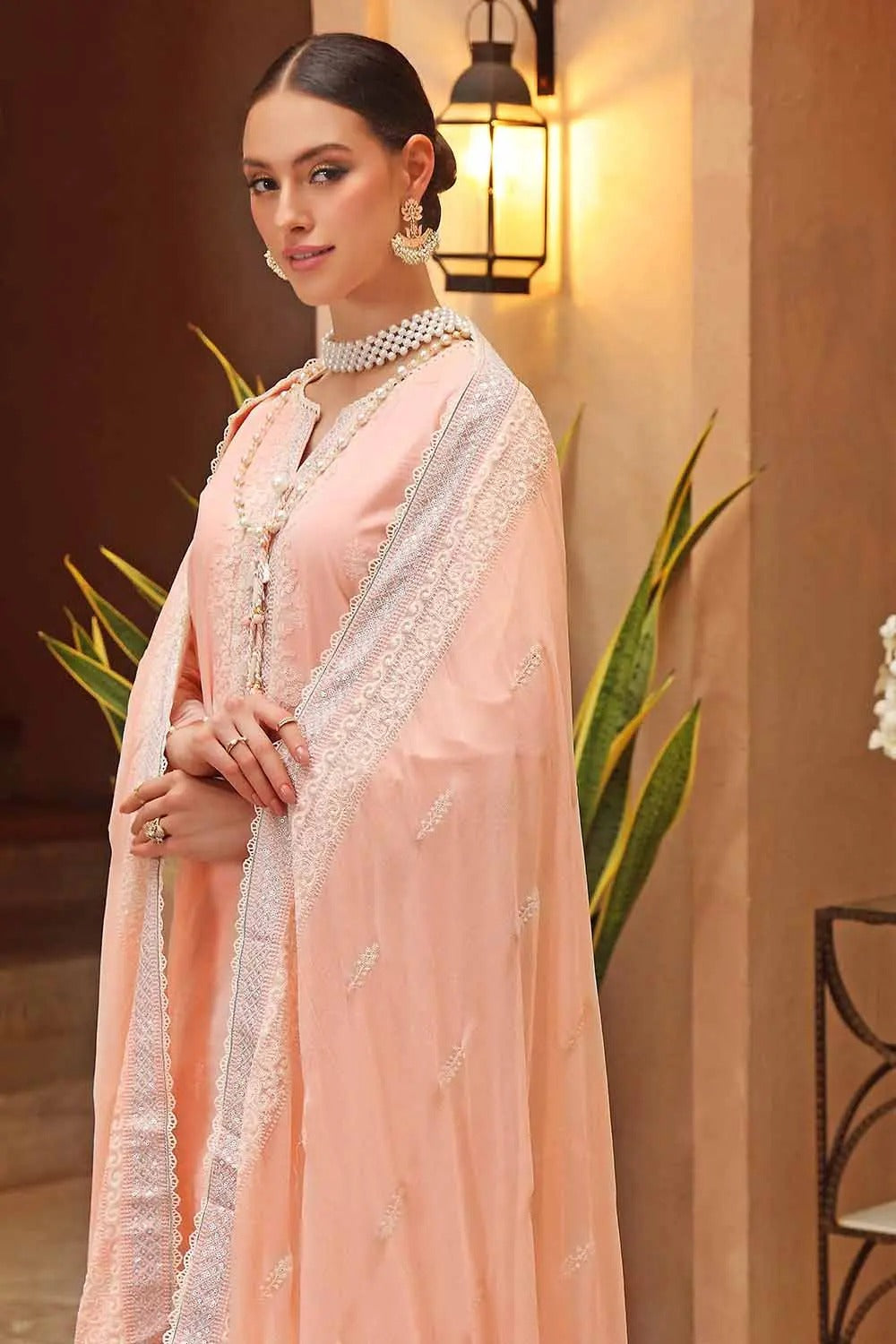 Gul Ahmed 3PC Unstitched Cotton Embroidered Suit with Embroidered Chiffon Dupatta PM-22075