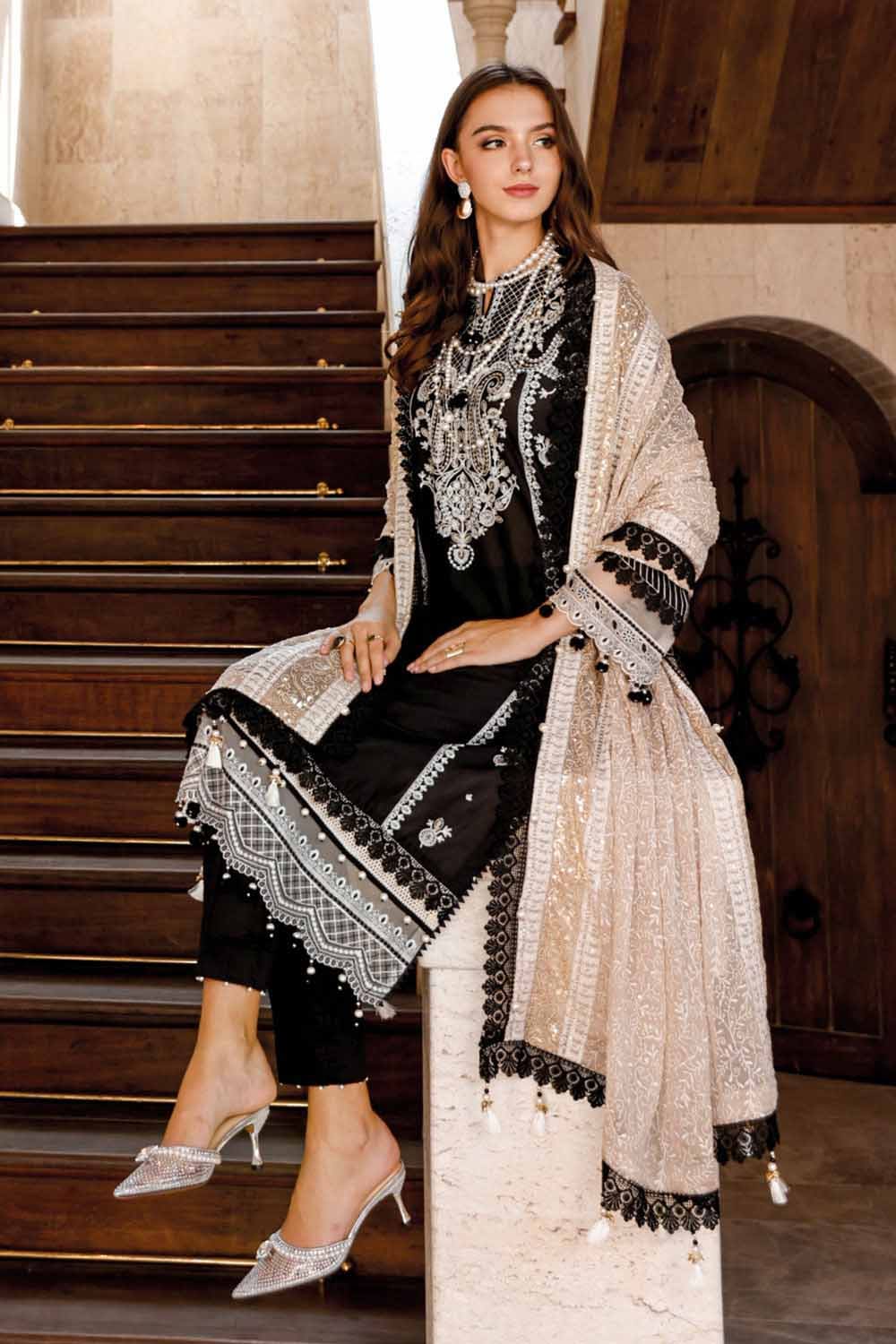 Gul Ahmed 3PC Premium Embroidered Chiffon Dupatta Unstitched Suit PM-32020