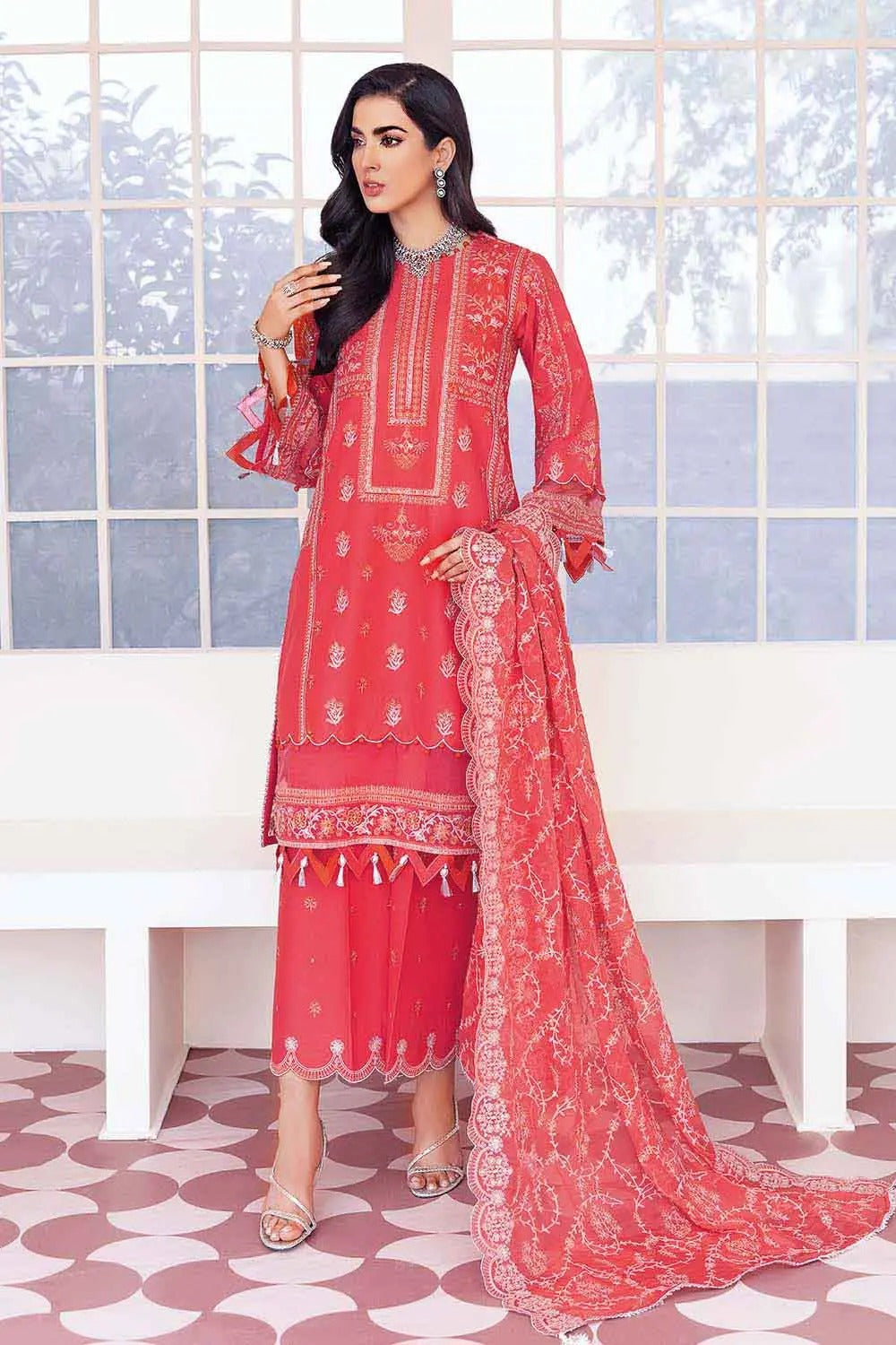 Gul Ahmed 3PC Sequins Embroidered Unstitched Lawn Suit With Embroidered Chiffon Dupatta PM-403