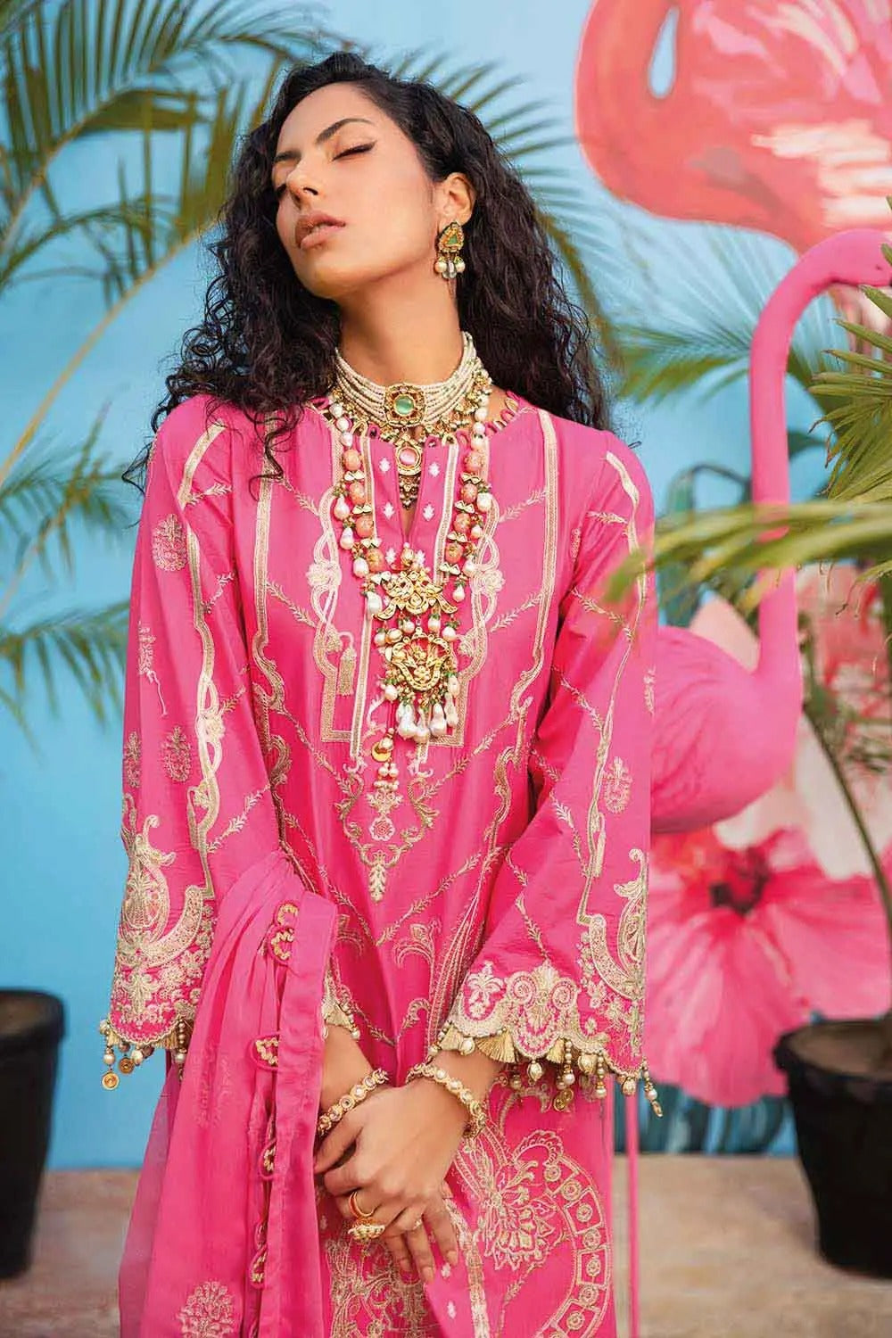 Gul Ahmed 3PC Sequins Embroidered Unstitched Lawn Suit With Embroidered Chiffon Dupatta PM-411