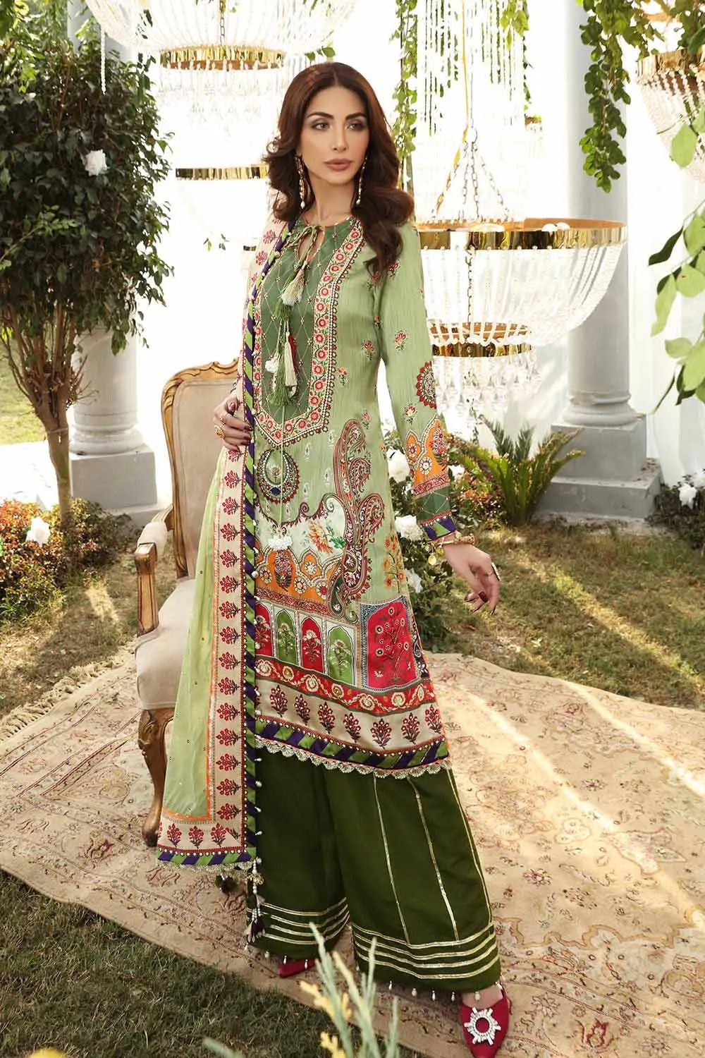 Gul Ahmed 3PC Unstitched Hand Embroidered Digital Printed Silk Suit with Paper Cotton Dupatta PRW-12011