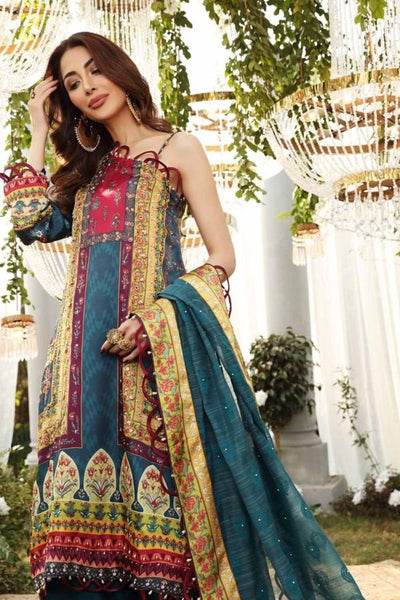 Gul Ahmed 3PC Unstitched Handwork Digital Printed Silk Suit with Lacquer Printed Dupatta PRW-12012