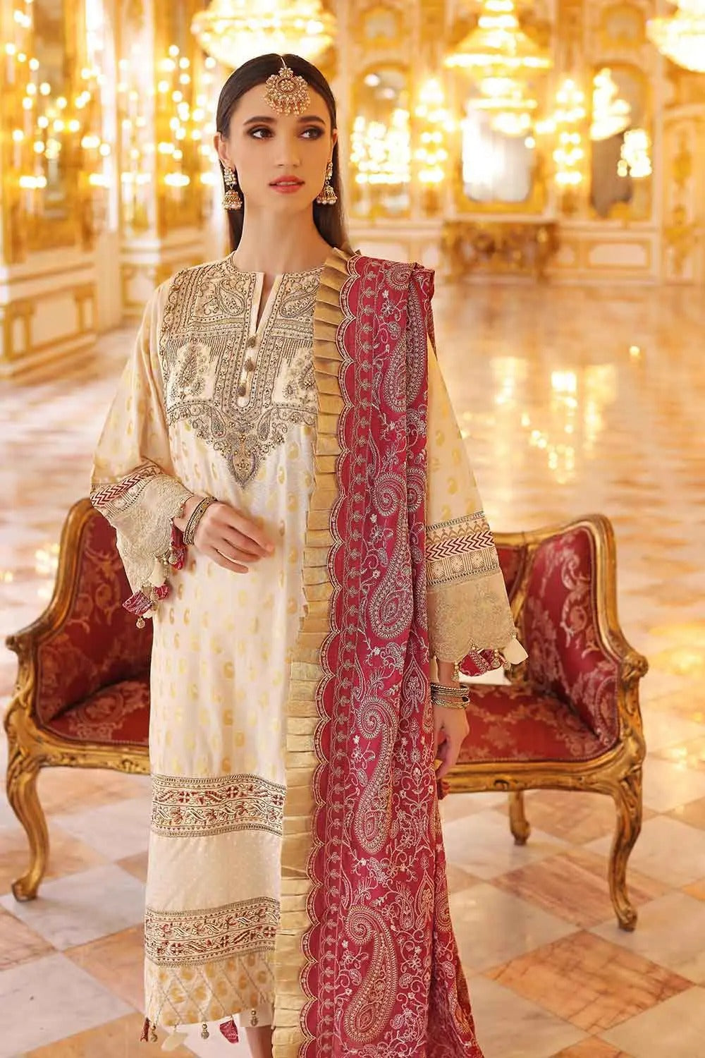Gul Ahmed 3PC Unstitched Jacquard Embroidered Suit with Paper Cotton Dupatta PRW-22005