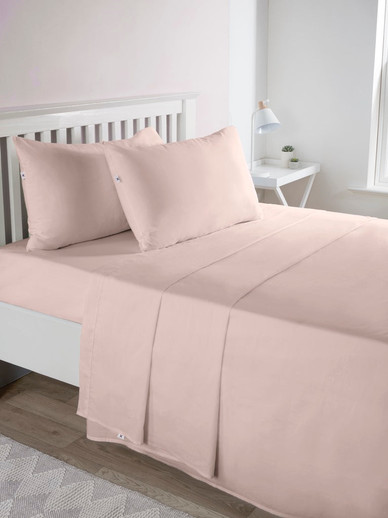 Vantona 50/50 Poly Cotton Plain Dyed Fitted, Flat Sheets and Pillowcase - Pink - Sold Separately