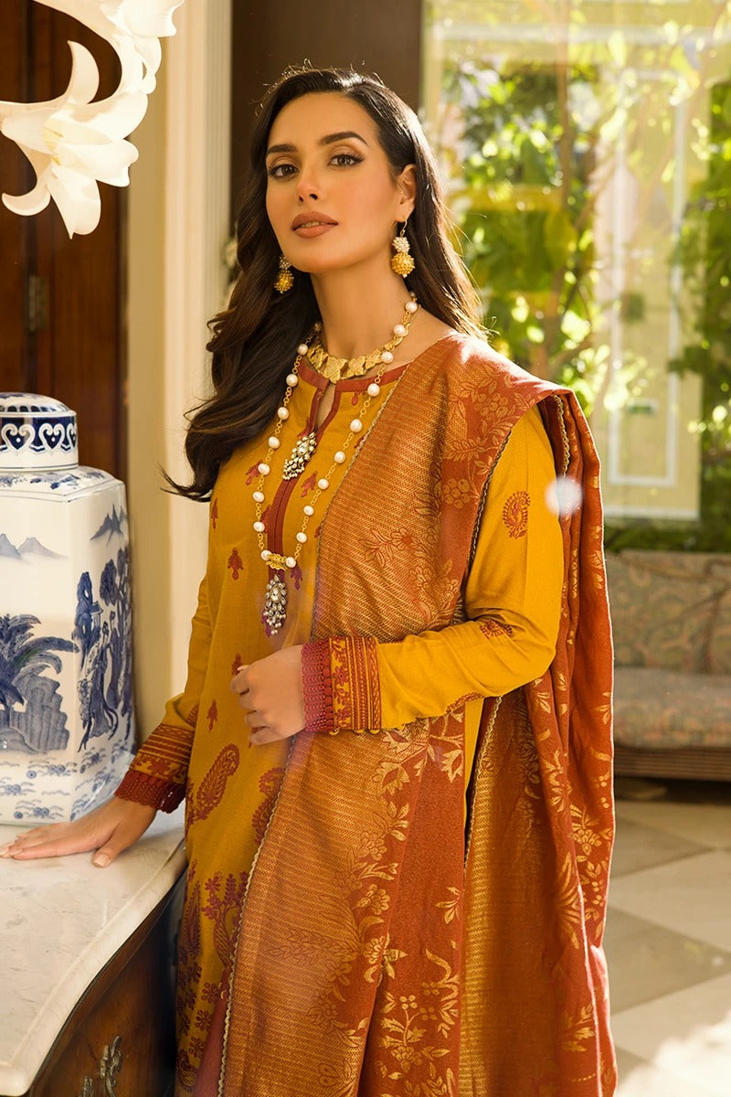 Rang Rasiya 3 Piece Stitched Embroidered Dobby Linen Suit D-01 REGAL