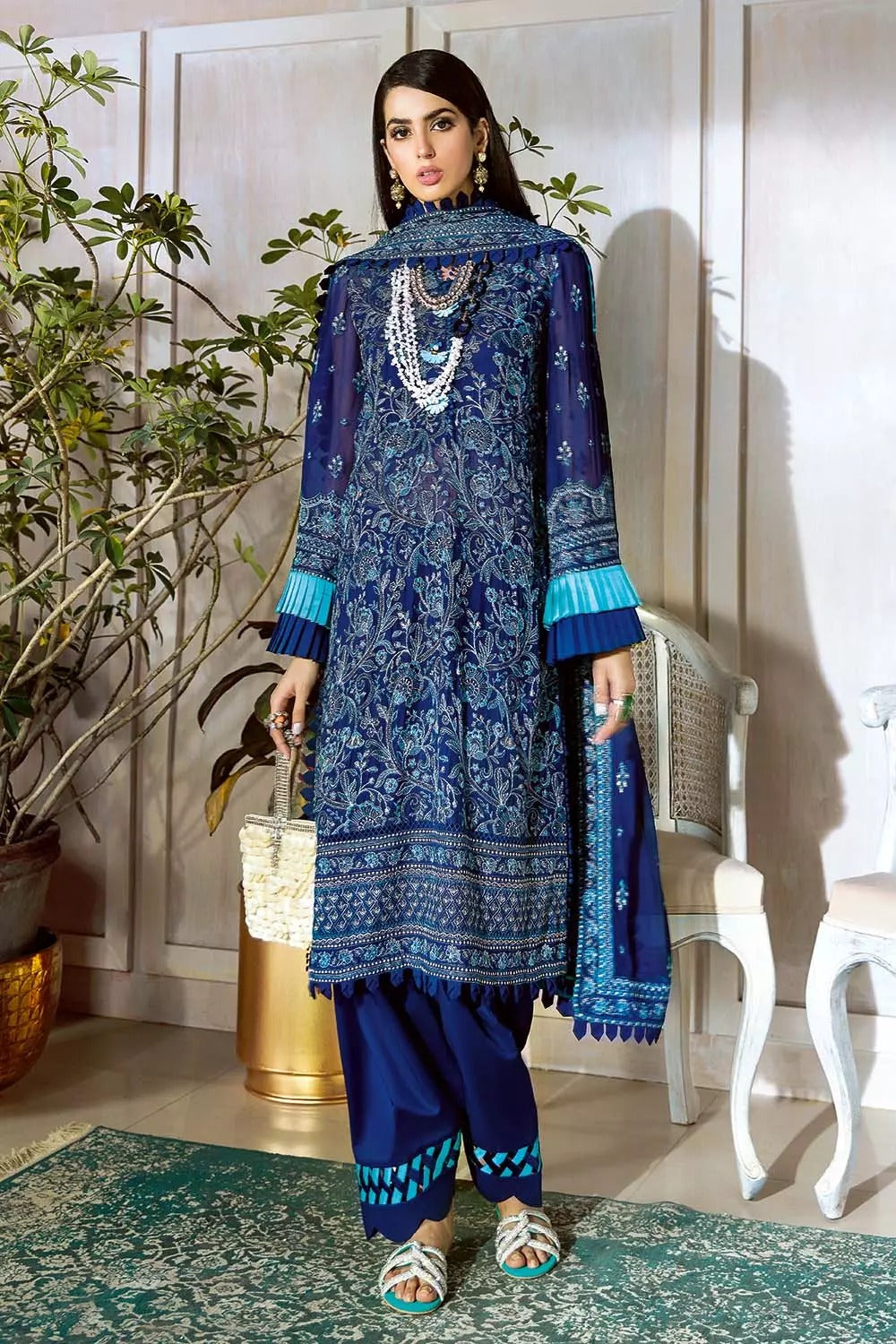 Gul Ahmed 3PC Unstitched Chiffon Embroidered Suit SP-13