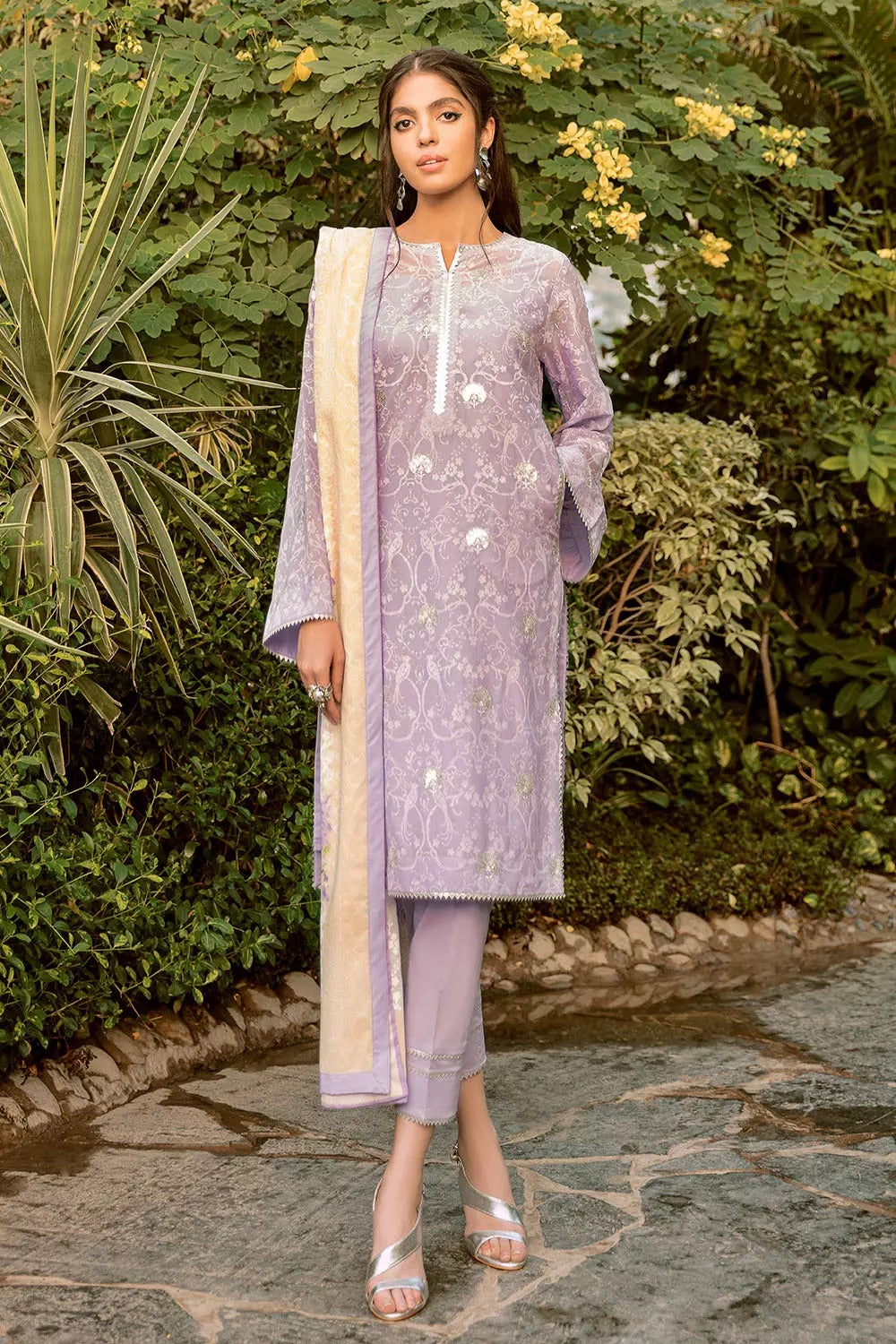Gul Ahmed 3PC Unstitched Lacquer Printed Swill Voile Suit With Printed Dupatta SP-20