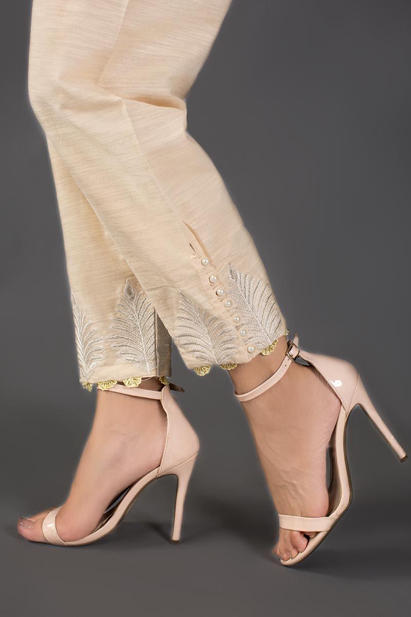 Gul Ahmed Embroidered Stitched Beige Trousers TR-19-72
