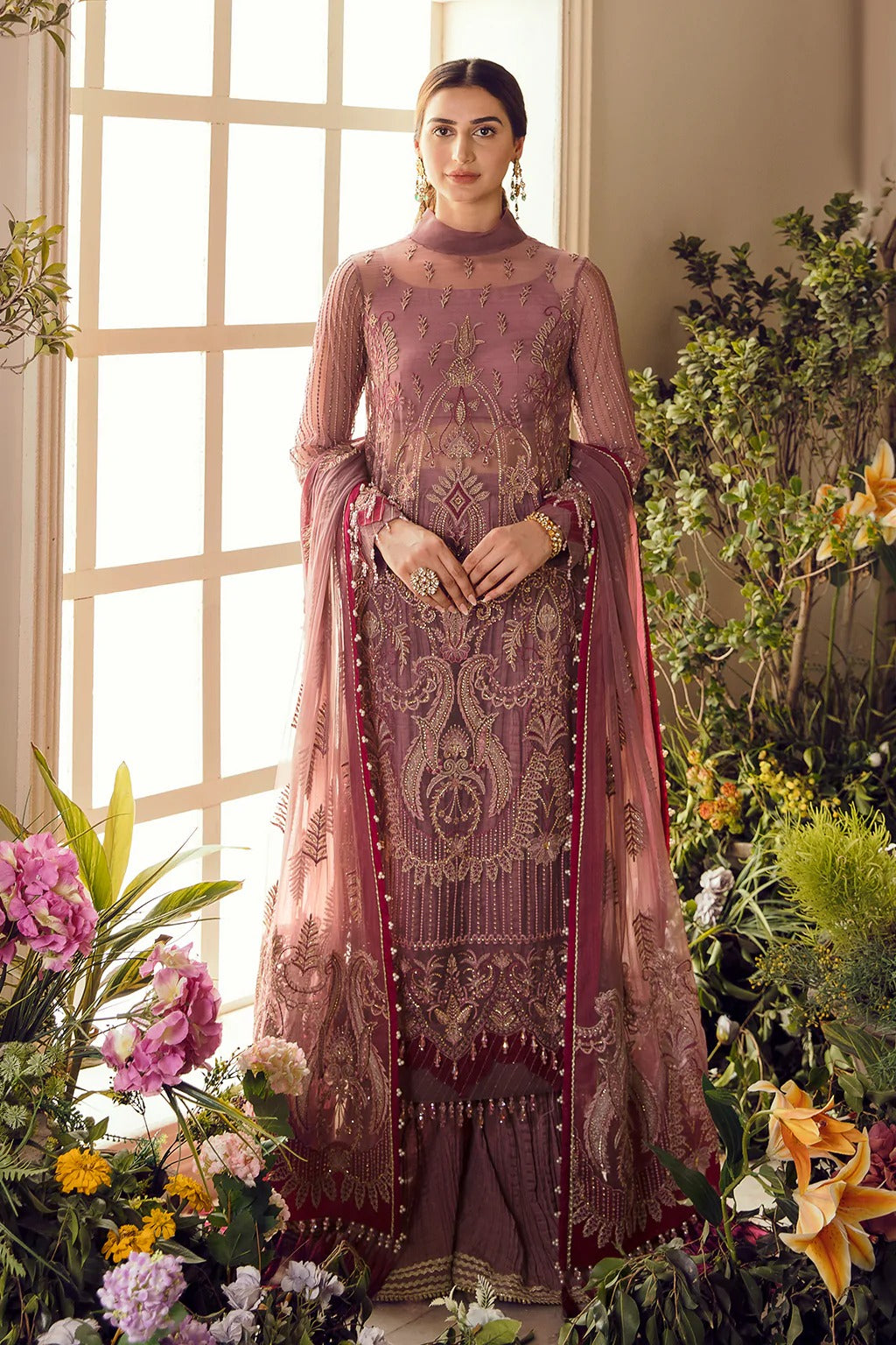 Afrozeh 3 Piece Stitched Net Embroidered Suit - VALENTINA