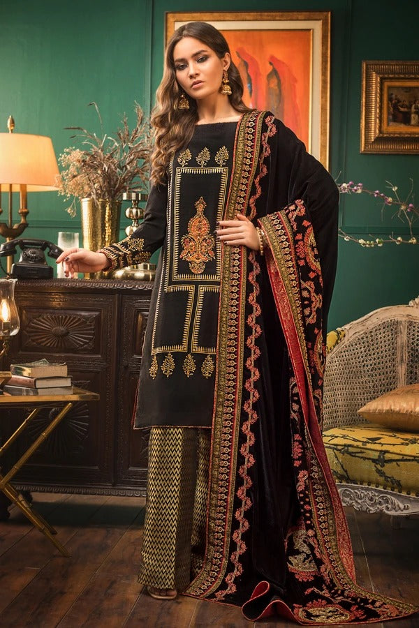 Gul Ahmed 3 PC Unstitched Embroidered Velvet Suit with Velvet Shawl VLW-32