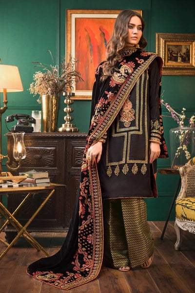 Gul Ahmed 3 PC Unstitched Embroidered Velvet Suit with Velvet Shawl VLW-32