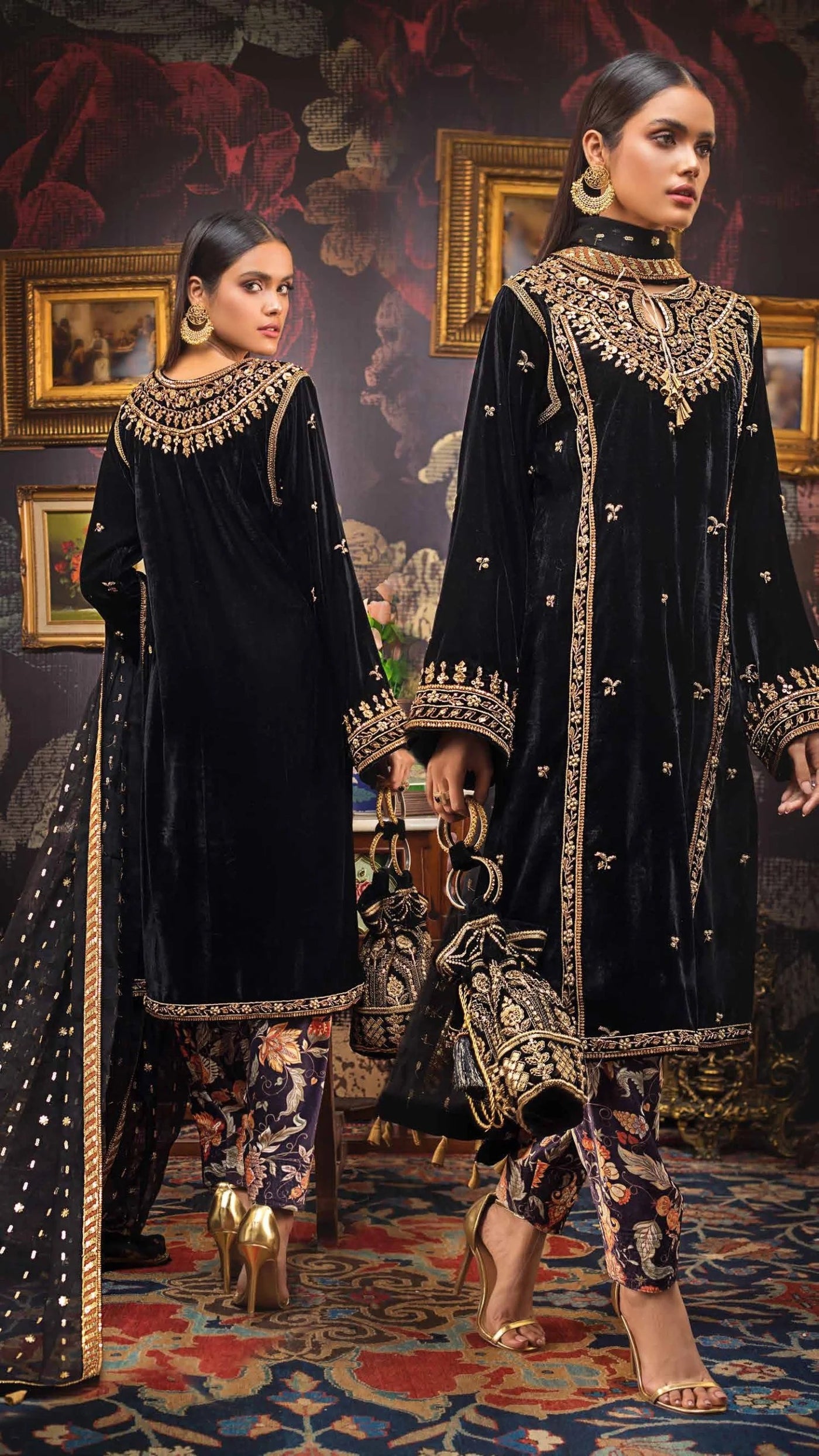 Gul Ahmed 3 PC Unstitched Embroidered Jamawar Suit with Velvet Shawl VLW-37