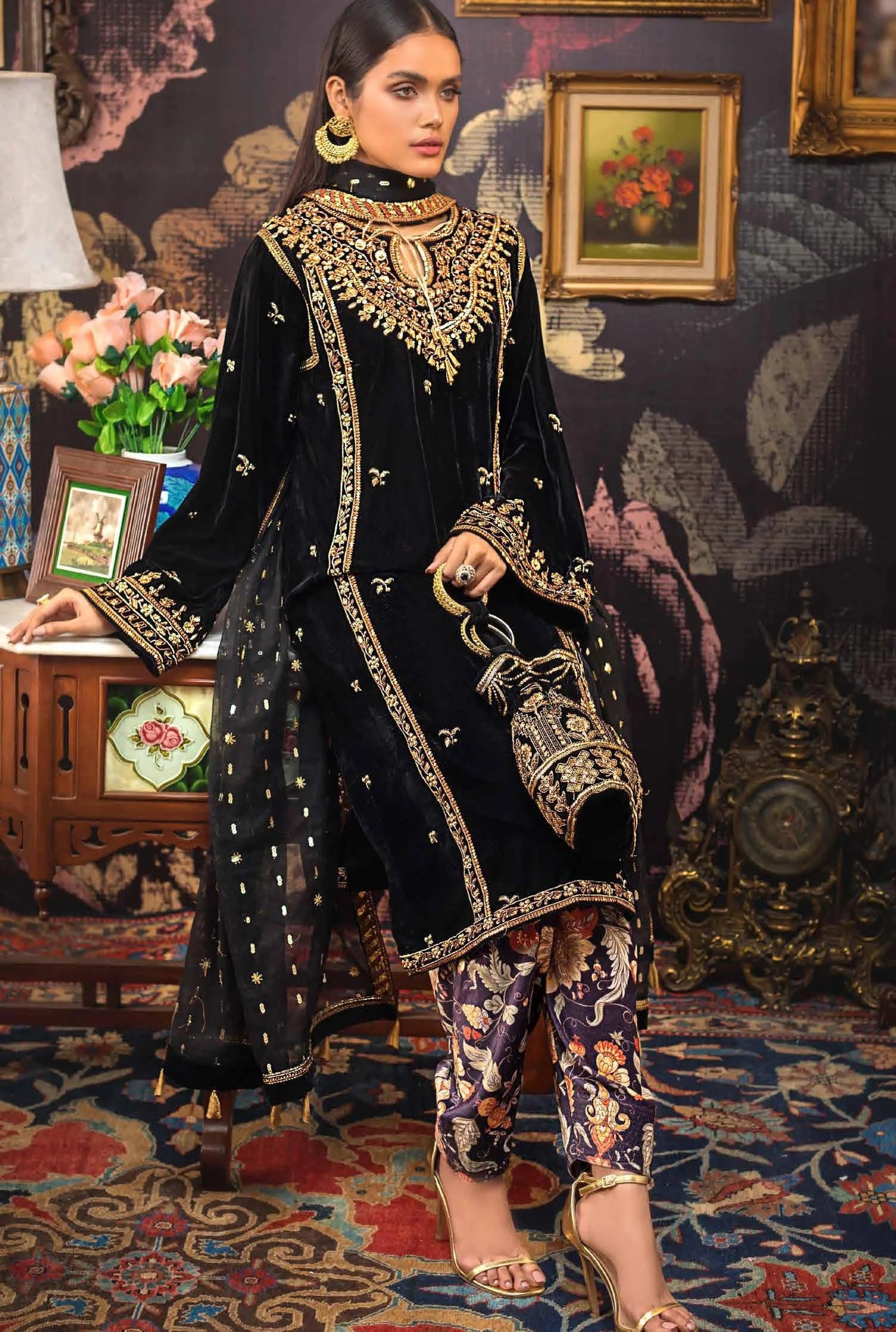 Gul Ahmed 3 PC Unstitched Embroidered Jamawar Suit with Velvet Shawl VLW-37