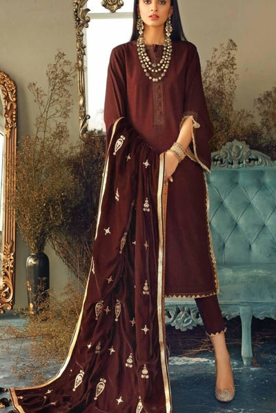 Gul Ahmed 3 PC Unstitched Embroidered Velvet Suit with Velvet Shawl VSH-15