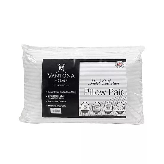 Vantona Home Hotel Stripe Filled Pillow Pairs - White