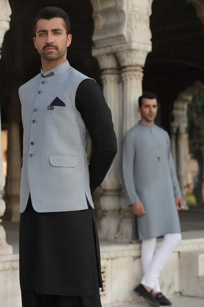 Gul Ahmed Ready to Wear Grey Stylized Waistcoat - WC-PD22-013
