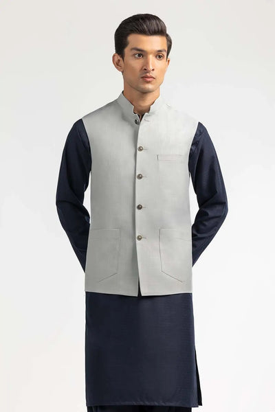 Gul Ahmed Ready to Wear Harbor Grey Stylized Waistcoat - WC-PD22-015