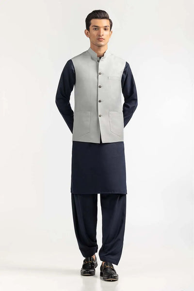 Gul Ahmed Ready to Wear Harbor Grey Stylized Waistcoat - WC-PD22-015