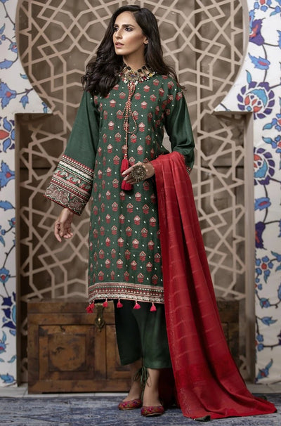 Lakhany 03 Piece Unstitched Embroidered Fancy Slub Suit WEC-5022