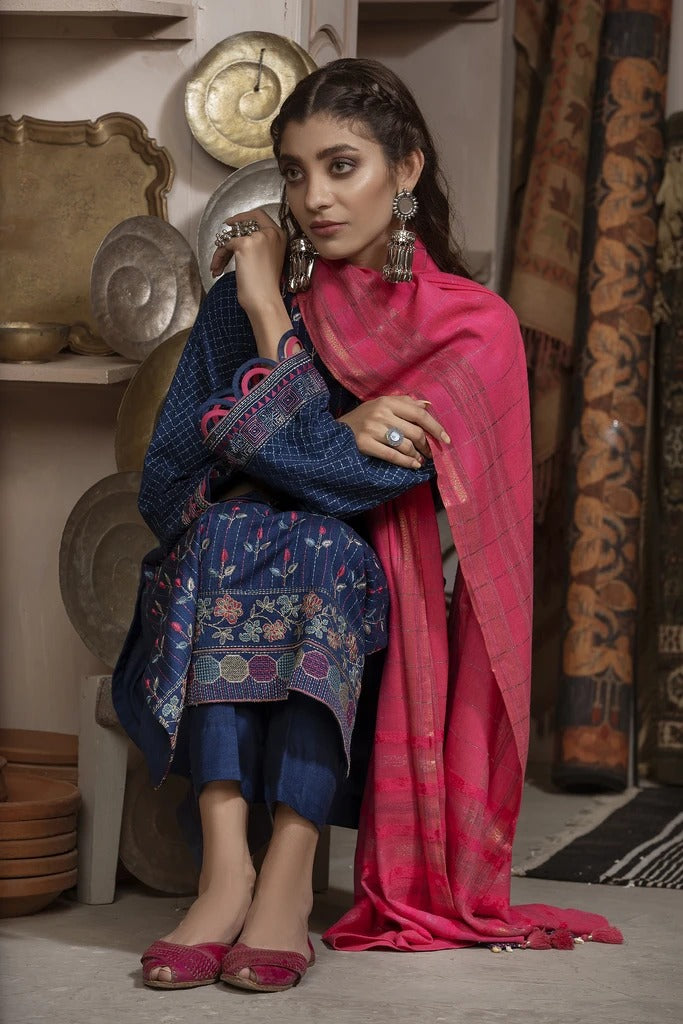 Lakhany 03 Piece Unstitched Embroidered Fancy Slub Suit WEC-5025