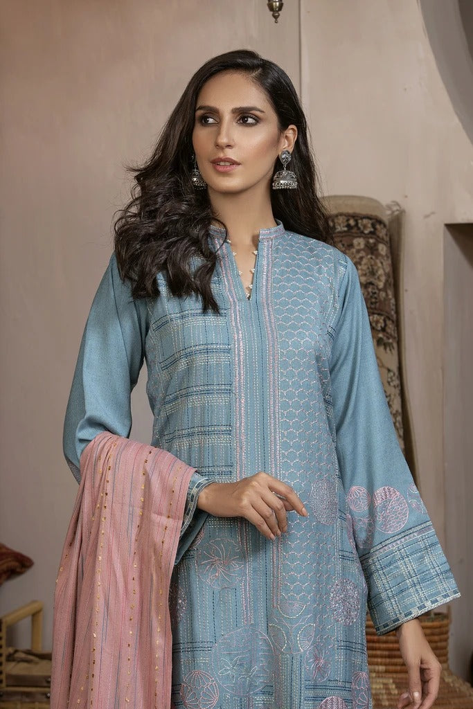 Lakhany 03 Piece Unstitched Embroidered Fancy Slub Suit WEC-5028