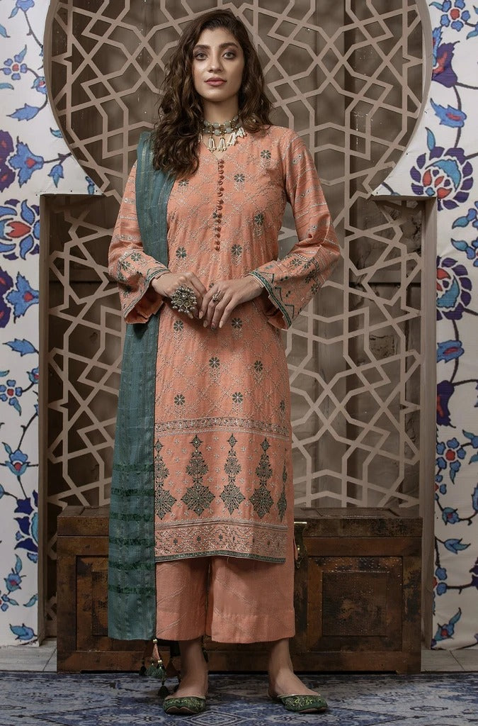 Lakhany 03 Piece Unstitched Embroidered Fancy Slub Suit WEC-5029