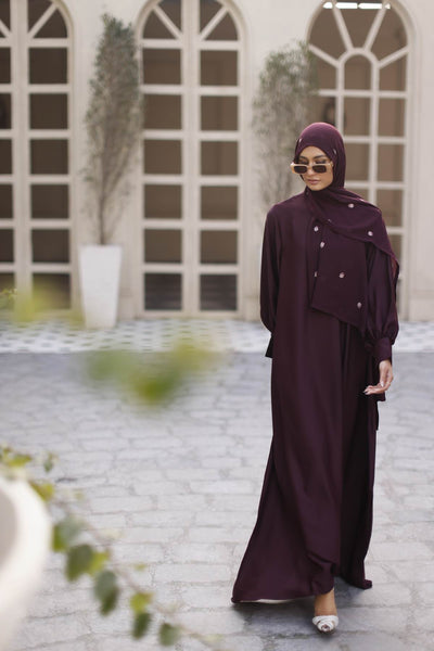 Gul Ahmed Ready To Wear Georgette Abaya With Wool Chiffon Embroidered Scarf - WGB-KAB-22027