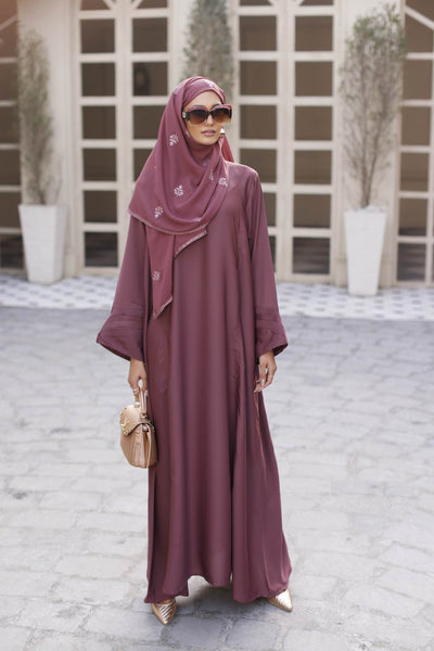 Gul Ahmed Ready To Wear Georgette Abaya With Wool Chiffon Embroidered Scarf - WGB-KAB-22029
