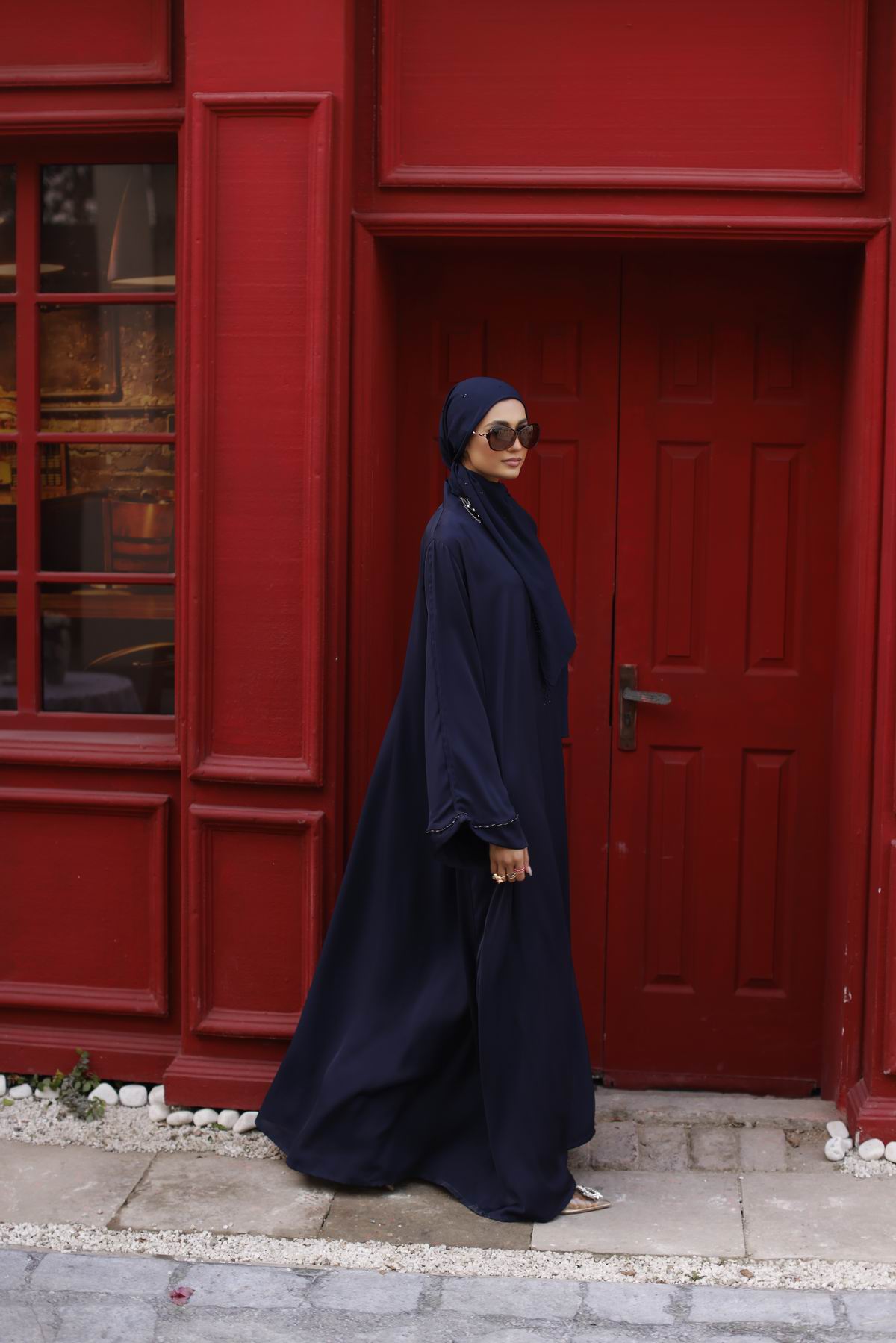 Gul Ahmed Ready To Wear Georgette Abaya With Wool Chiffon Embr Scarf - WGB-KAB-22031