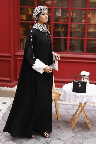 Gul Ahmed Ready To Wear Grgtt Embr Abaya With Georgette Printed Scarf - WGB-KAB-22033