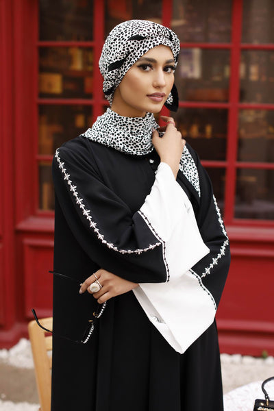 Gul Ahmed Ready To Wear Grgtt Embr Abaya With Georgette Printed Scarf - WGB-KAB-22033