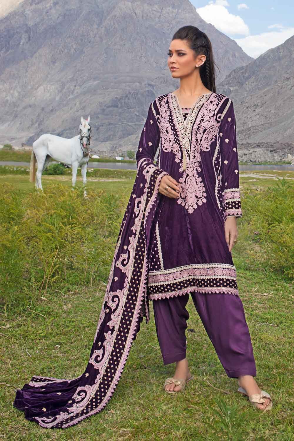 Gul Ahmed 3PC Unstitched Velvet Embroidered Suit WV-12003