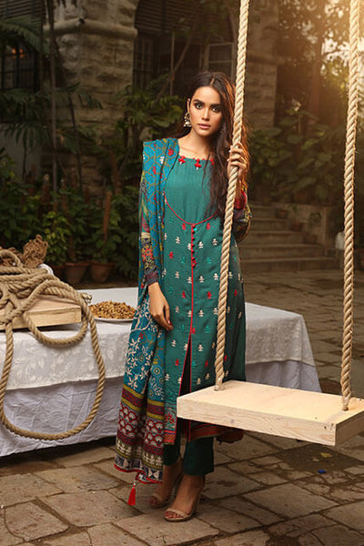 LSM Embroidered Winter Dress AE-6603 B - GREEN