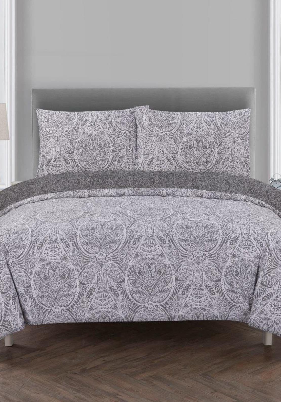 Vantona Paisley Damask Duvet Cover Set - Grey