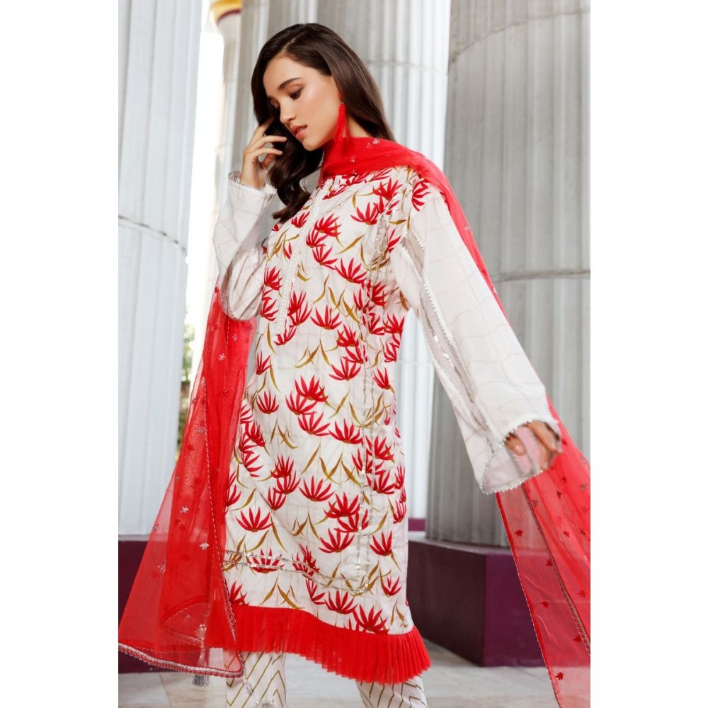 Gul Ahmed 3 PC Embroidered suit with Net Dupatta FE-331