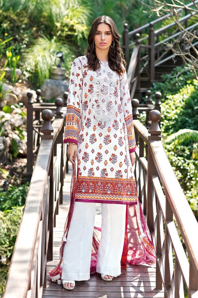 Gul Ahmed 3 PC Unstitched Embroidered Lawn Suit with Silk Dupatta AS-19