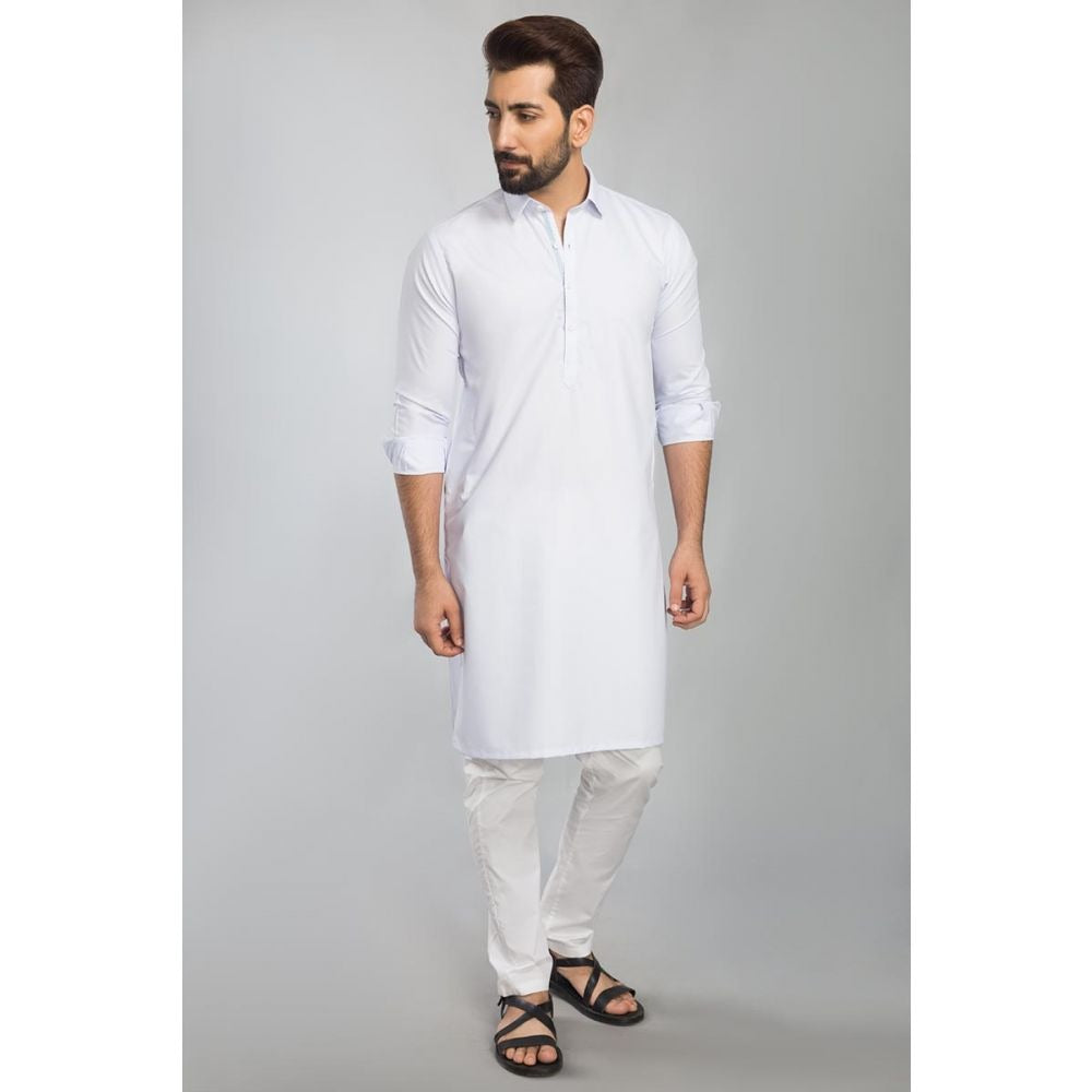 Gul Ahmed Ready to Wear Men 100% Cotton Fashion Regular Fit Stitched Suit White SKS-129